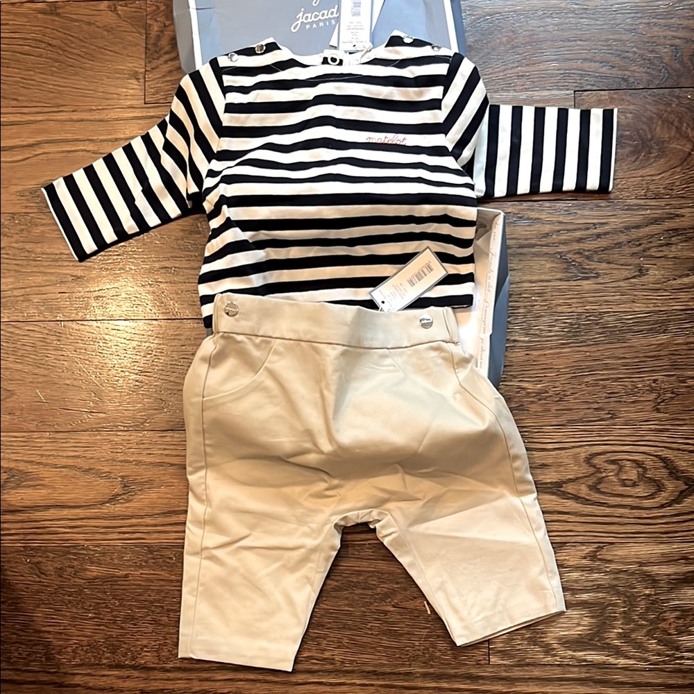 Jacadi Navy Striped Top with Cream Pants